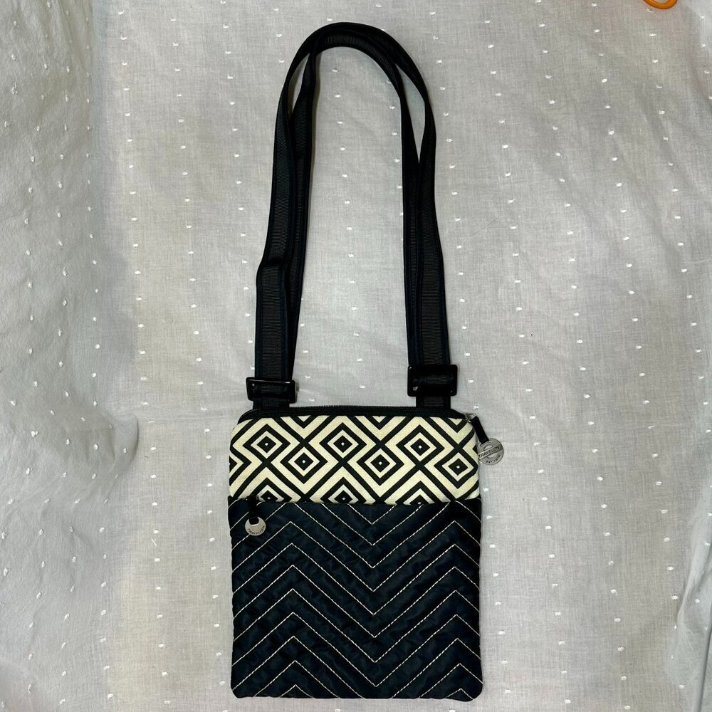 Travelon Geo Embroidered Black & Cream Crossbody Handbag